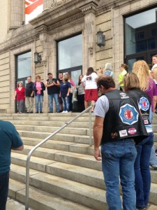 Pics of the gathering of recovering addicts, bikers, clergy, and supporters at Huntington City Hall Sunday 