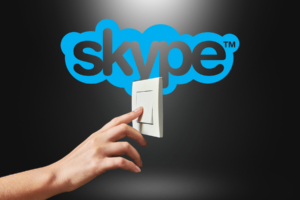 Forecasting the Future? Remember Skype blog post by Ken Walker Writer. Pictured a hand turning off a switch on the Skype logo.