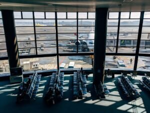 Pictured: A airport terminal waiting area.