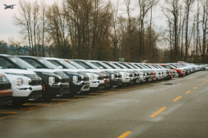 A Rewarding Vacation blog post by Ken Walker Writer. Pictured: An airport rental car lot.